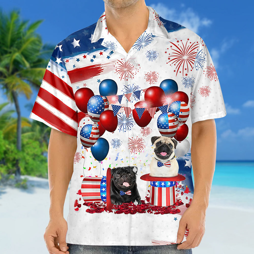 Pug Independence Day Hawaiian Shirt, Dog Hawaii Beach Shirt Short Sleeve For 4Th Of July HO3923