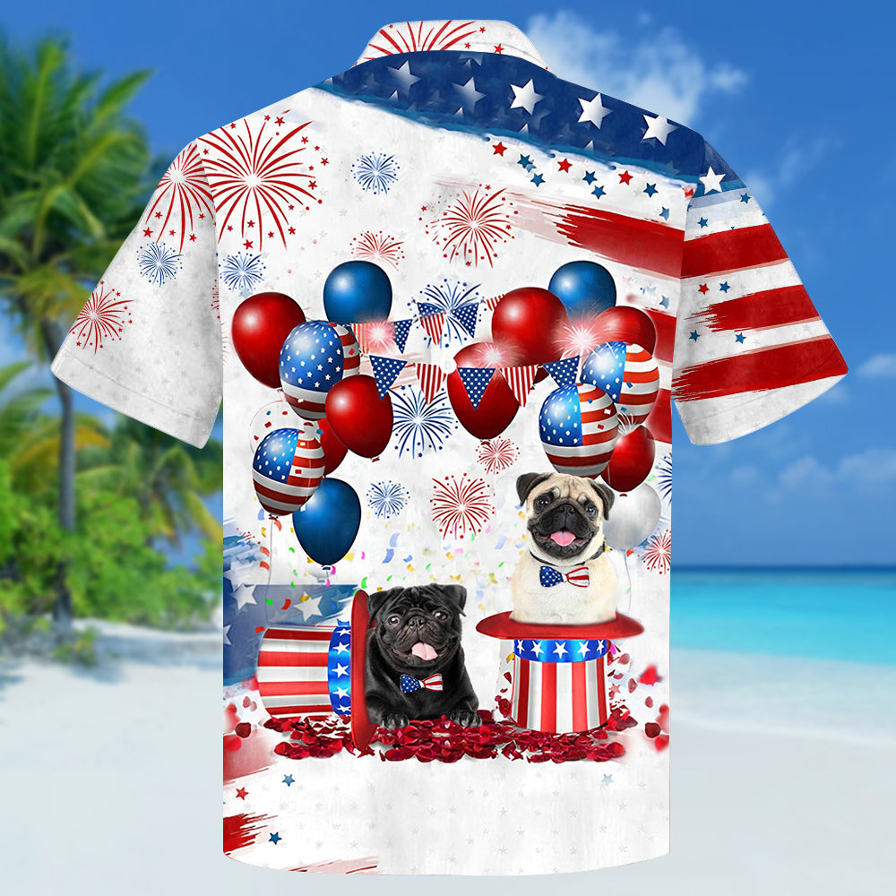 Pug Independence Day Hawaiian Shirt, Dog Hawaii Beach Shirt Short Sleeve For 4Th Of July HO3923