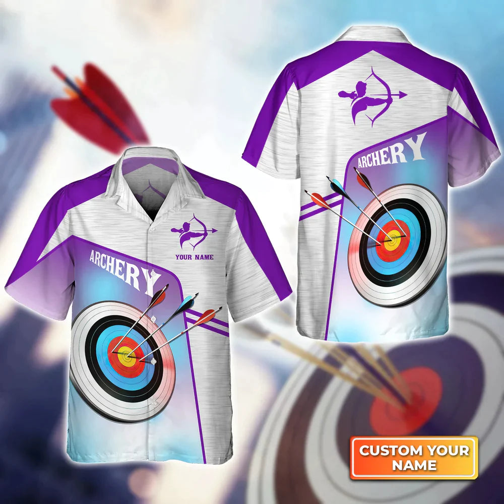 Lasfours Purple Watercolor Archery Target Board Personalized Name 3D Hawaiian Shirt AA0121