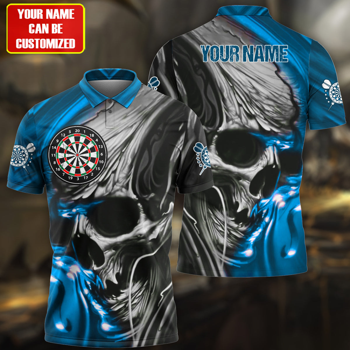 Lasfour Personalized Name Multi Color Skull Darts Abstract All Over Printed Polo Shirt DMA0064