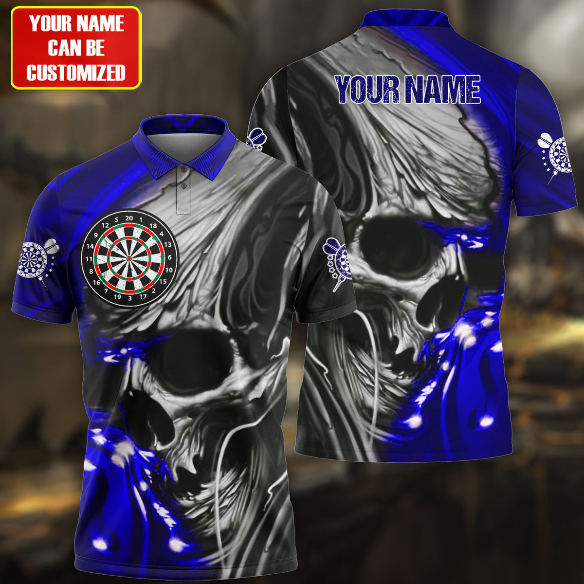 Lasfour Personalized Name Multi Color Skull Darts Abstract All Over Printed Polo Shirt DMA0064