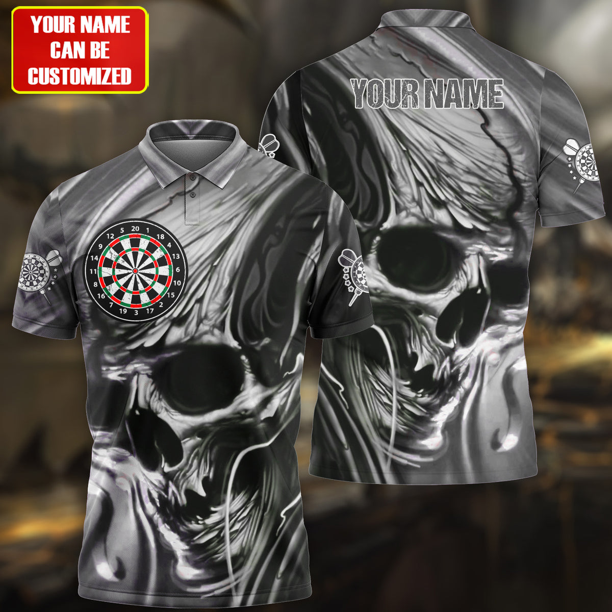 Lasfour Personalized Name Multi Color Skull Darts Abstract All Over Printed Polo Shirt DMA0064