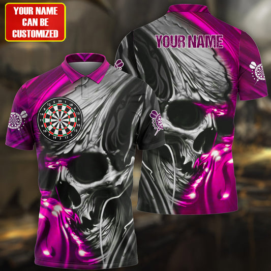 Lasfour Personalized Name Multi Color Skull Darts Abstract All Over Printed Polo Shirt DMA0064