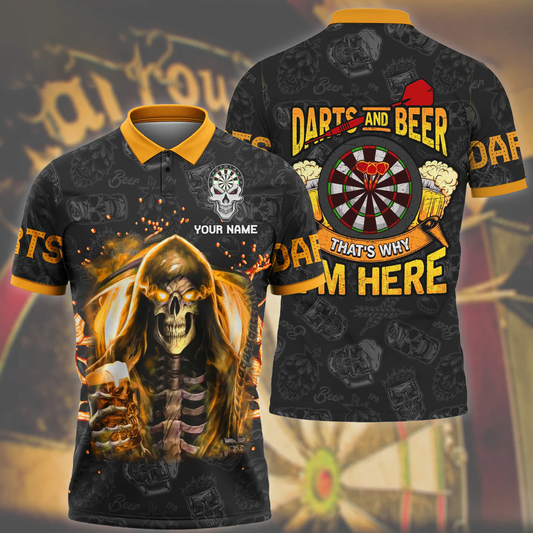 Personalized Name Darts Skull Beer All Over Printed Unisex Polo Shirt DMO0238