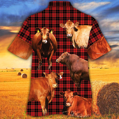 Red Angus Cattle Lovers Red Tartan Pattern Hawaiian Shirt - Animal hawaiian shirt, Cow Aloha Shirt, Gift For Cow Lovers HO2593