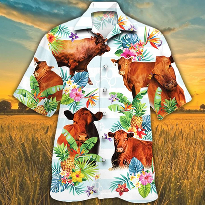 Red Angus Cattle Tropical Flower Hawaiian Shirt for men, women, Cow Summer Hawaiian Shirt HO0215