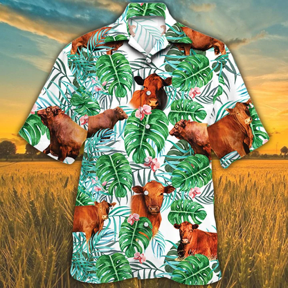 Red Angus Tropical Plant Hawaiian Shirt, Cow Hawaiian shirt, Hawaiian shirts for men, women HO2566