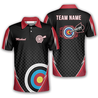 Red Black Net Pattern Custom Archery Shirts for Men, Uniform for Team Archery AO0059