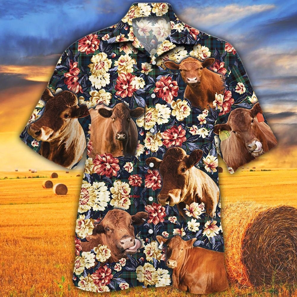 Black Angus Cattle Lovers Green Plaid Pattern Hawaiian Shirt HO0615