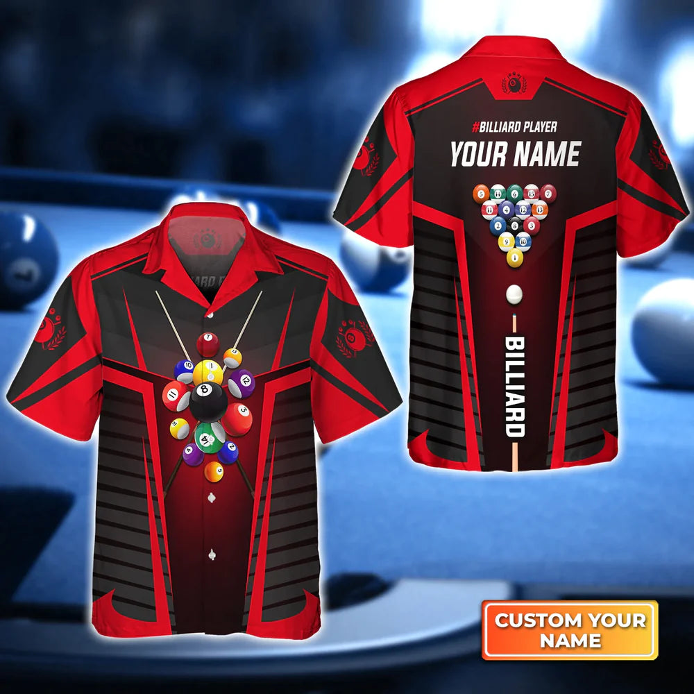 Multi Color Billiard Balls Personalized Name 3D Hawaiian Shirt, Billiard team shirt, Summer Shirt Gift for Billiard Lover HO4093