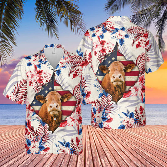 Red Angus Face Hibiscus Flower All Over Printed 3D Hawaiian Shirt HO5402