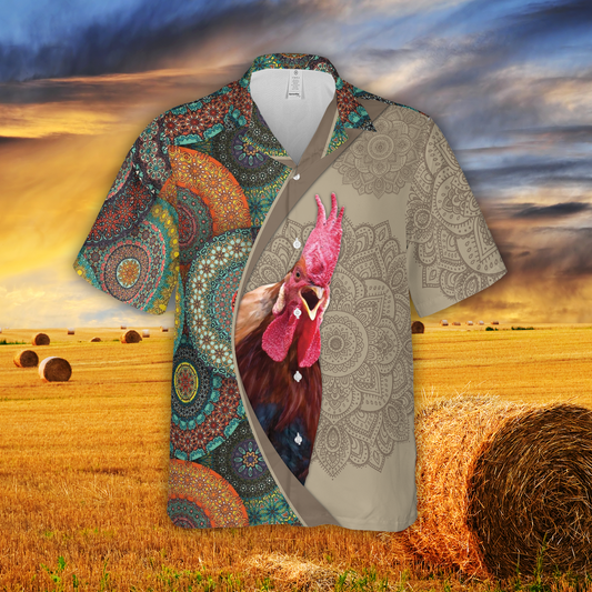 Mandala Pattern Rooster All Over Printed 3D Hawaiian Shirt Lasfour HO5377