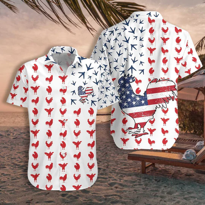 Rooster American Flag Hawaiian Shirt For Men Women - 4th Of July Button Down Aloha Shirt HO1438