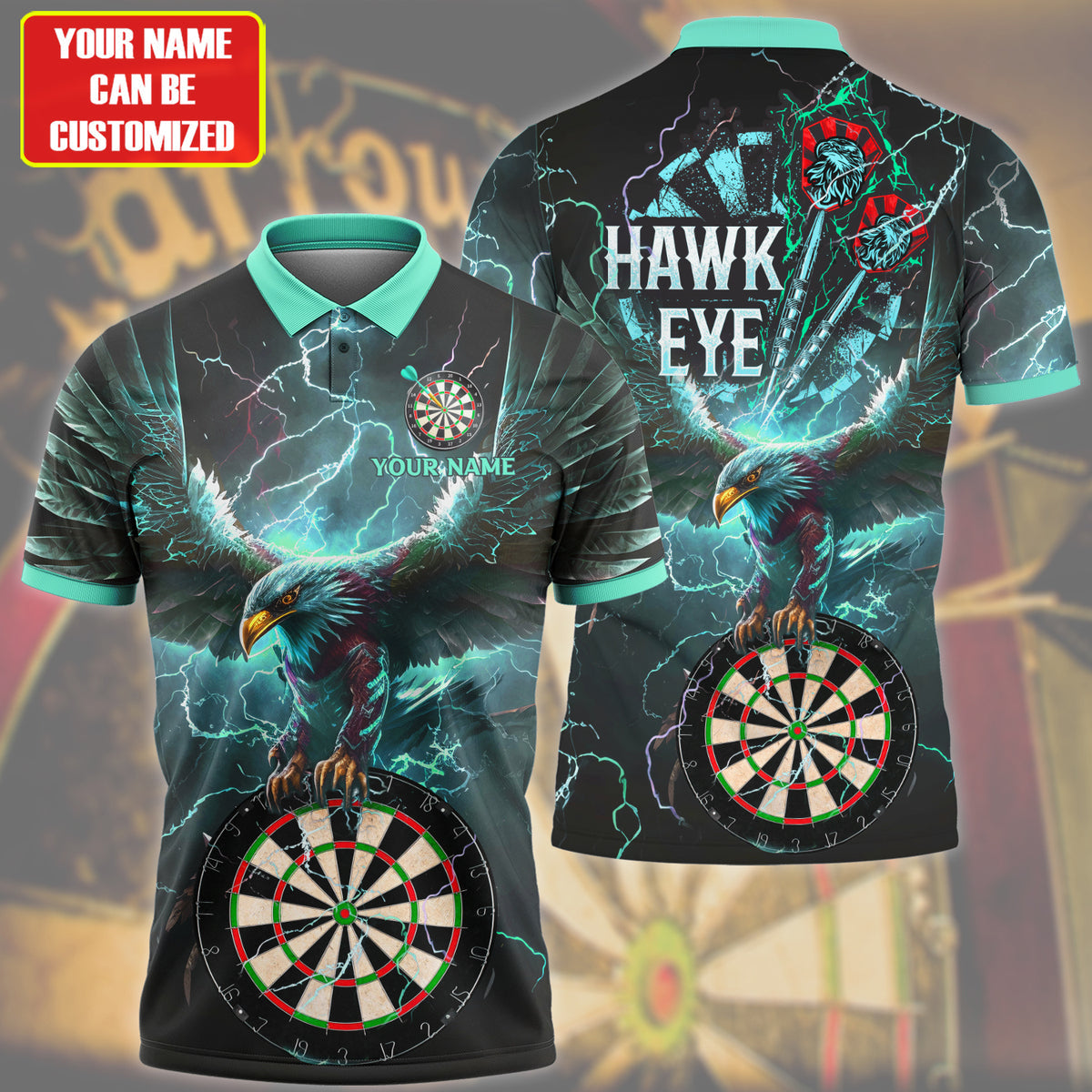 Darts Hawkeye Multi Color Personalized Name 3D Polo Shirt For Darts Player DMO0086