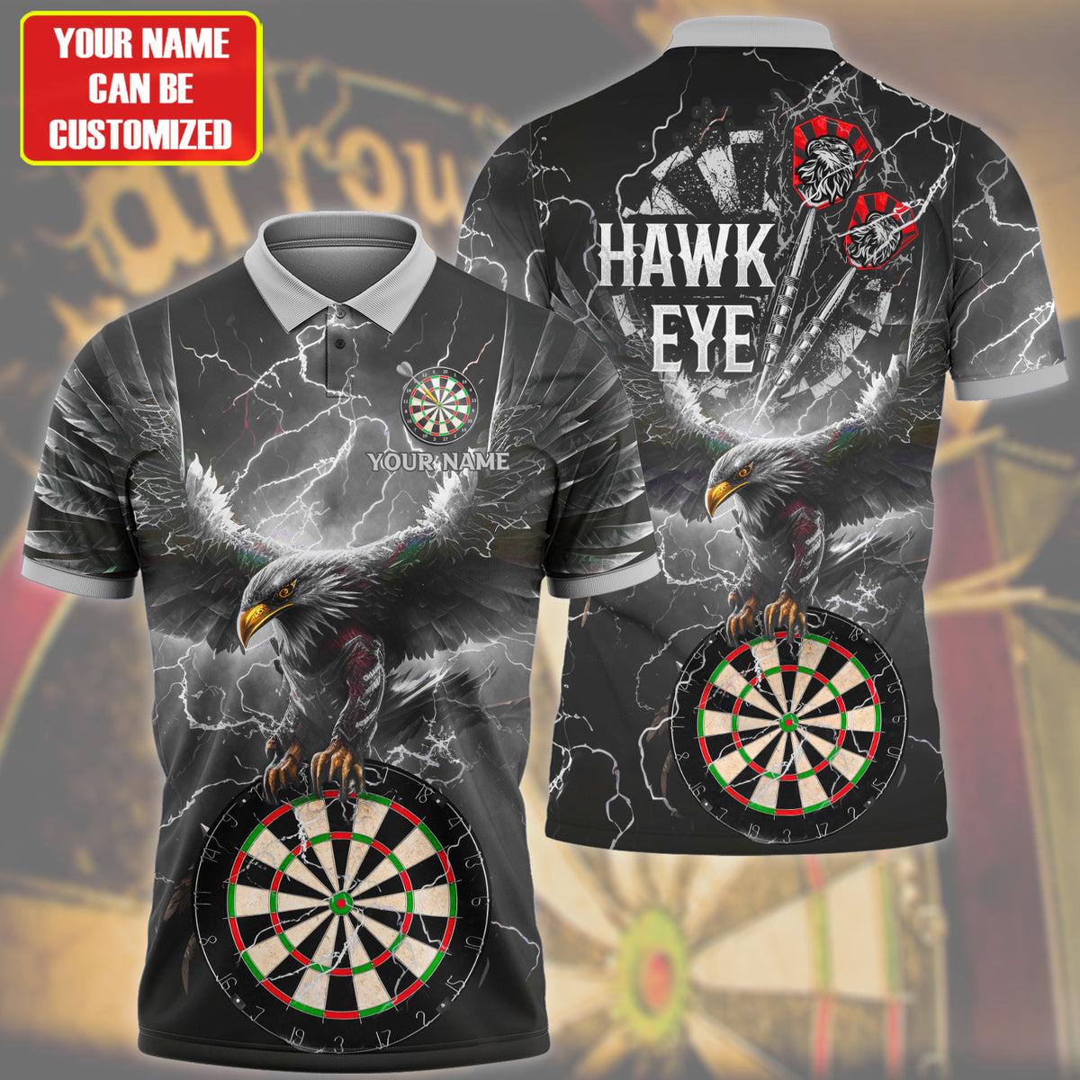 Darts Hawkeye Multi Color Personalized Name 3D Polo Shirt For Darts Player DMO0086