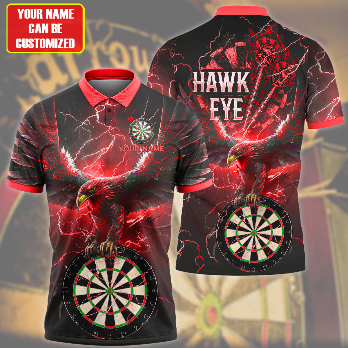 Darts Hawkeye Multi Color Personalized Name 3D Polo Shirt For Darts Player DMO0086