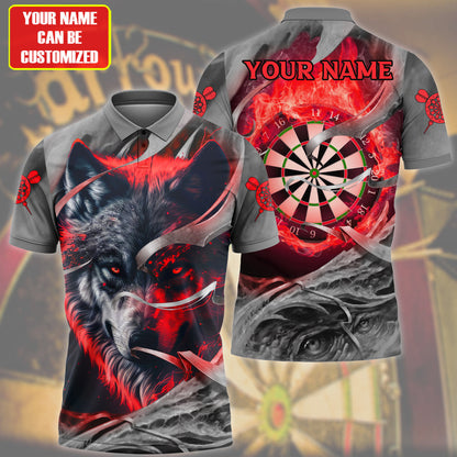 Dartboard Wolf Multicolor Version Personalized Name 3D Polo Shirt For Darts Player DMO0044