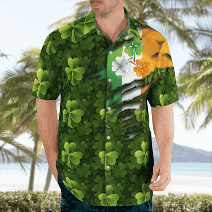 Patrick's day Hawaiian Shirt, Patrick's Day Flag And Item Green Clover Background Hawaii Shirt PO0099