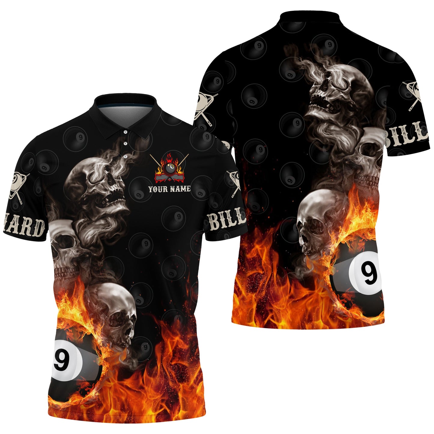 Lasfour Skull On Fire Billiard Personalized Unisex Shirt BIA0048