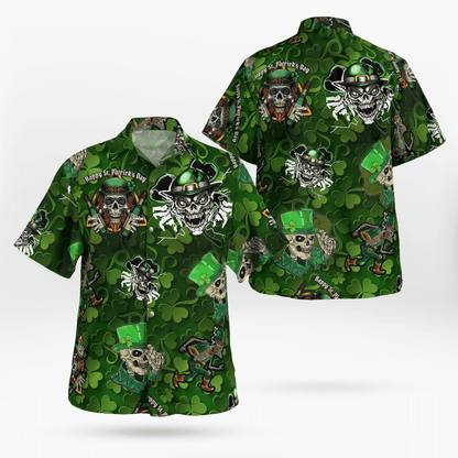 St. Patrick's Day Skulls Skeletons With Green Hat And Four Leaf Vlover Hawaii Shirt - Gift For Irish PO0065