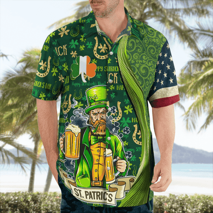 St Patrick's Day Hawaiian Shirt, Good Luck Shamrock Drinking Man Hawaii Shirt - Irish Gifts PO0100