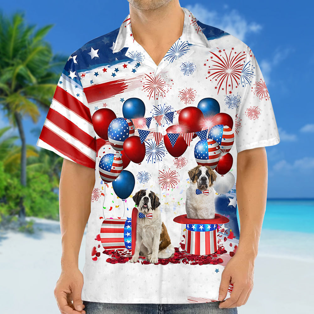 Saint Bernard Independence Day Hawaiian Shirt, Dog Hawaii Beach Shirt Short Sleeve For 4Th Of July HO3925