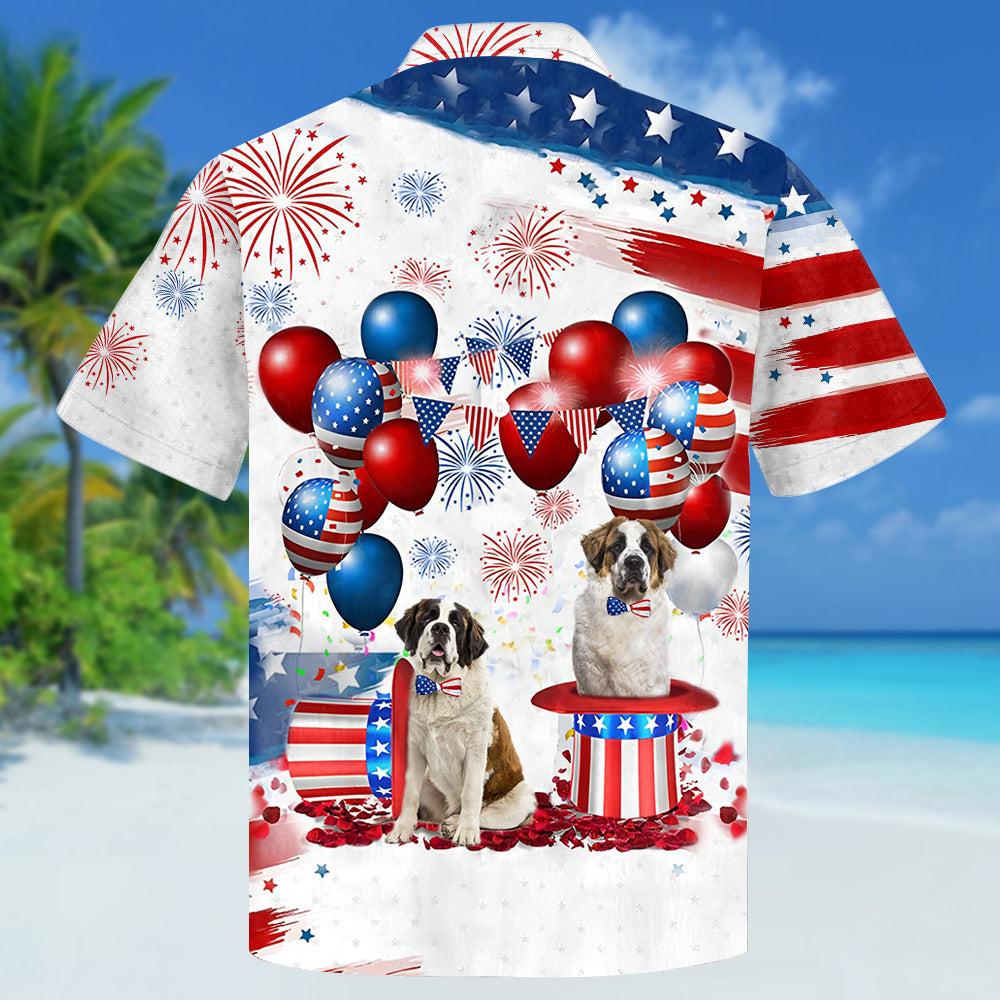 Saint Bernard Independence Day Hawaiian Shirt, Dog Hawaii Beach Shirt Short Sleeve For 4Th Of July HO3925