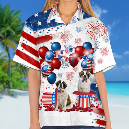 Saint Bernard Independence Day Hawaiian Shirt, Dog Hawaii Beach Shirt Short Sleeve For 4Th Of July HO3925