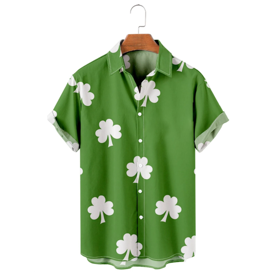 Four Leaf Clover Beer Casual Loose Men's, St. Patrick's Hawaiian Shirt, Irish Hawaiian PO0069