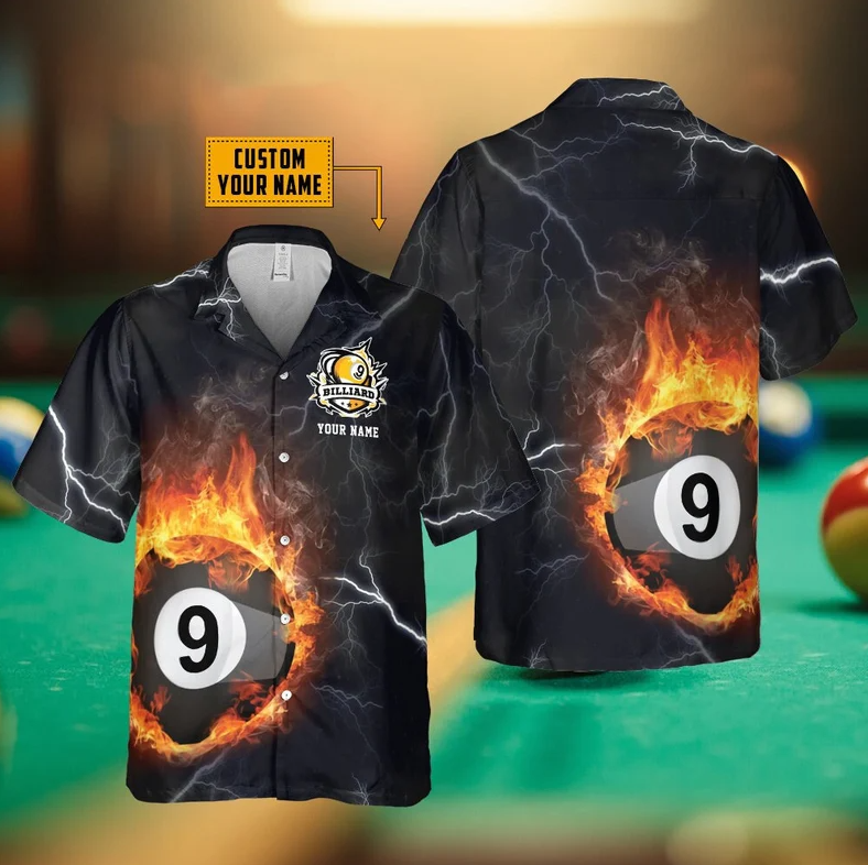 Lasfour Personalized Billiard 9 Ball Fire Flame Hawaiian Shirt BIA0719