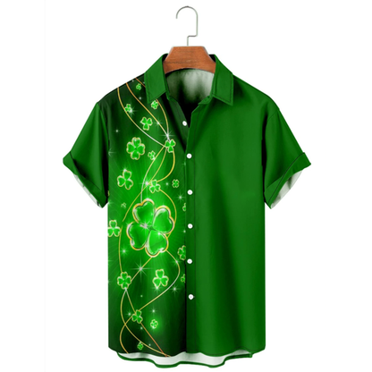 Four Leaf Clover Beer Casual Loose Men's, St. Patrick's Hawaiian Shirt, Irish Hawaiian PO0069