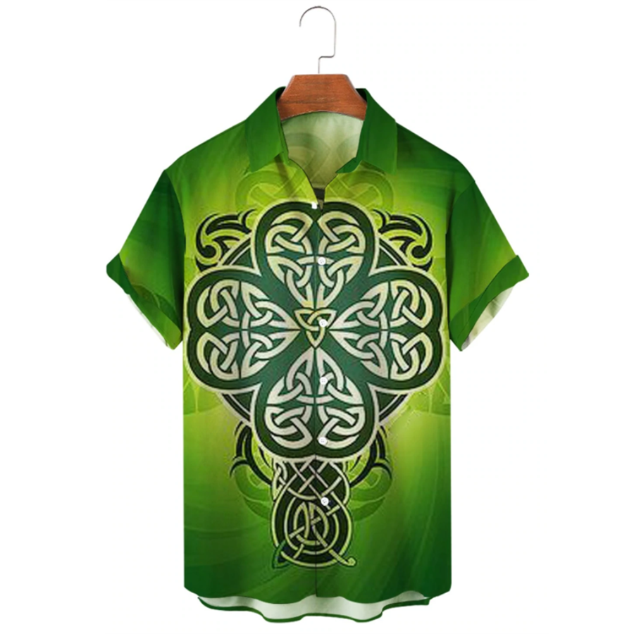 Gold Golden Irish Hawaiian Shirt, St. Patrick's Day 3d Shirt, Shamrock Hawaiian Shirt PO0073