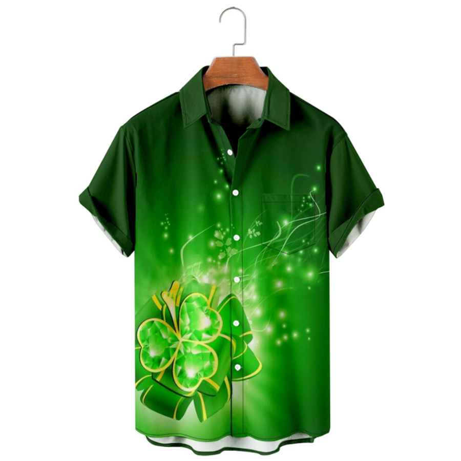 Gold Golden Irish Hawaiian Shirt, St. Patrick's Day 3d Shirt, Shamrock Hawaiian Shirt PO0073