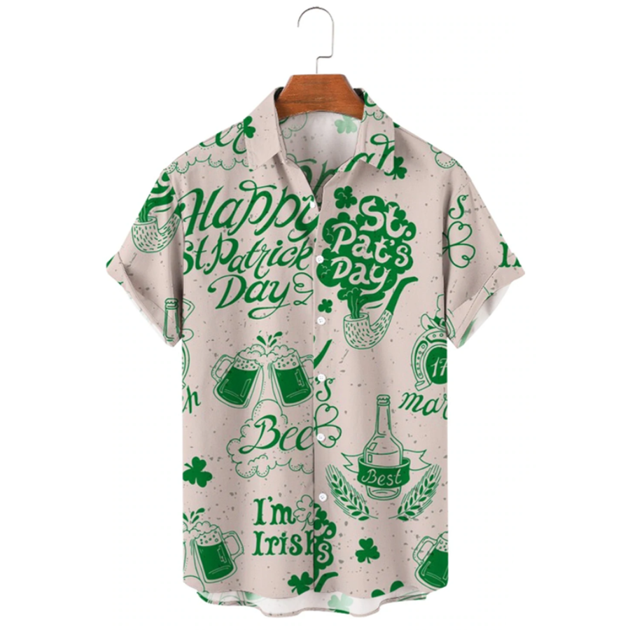 Gold Golden Irish Hawaiian Shirt, St. Patrick's Day 3d Shirt, Shamrock Hawaiian Shirt PO0073