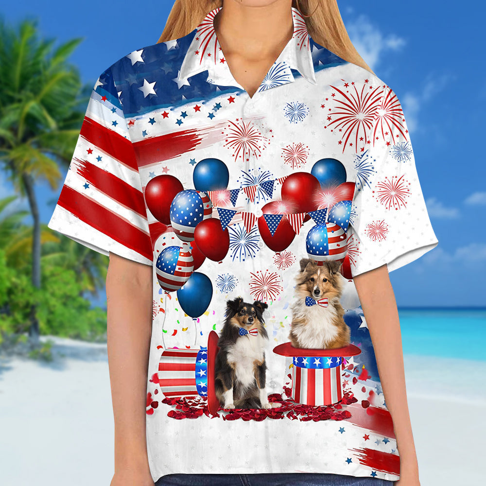 Shetland Sheepdog Independence Day Hawaiian Shirt, Dog Hawaii Beach Shirt Short Sleeve For 4Th Of July HO3928