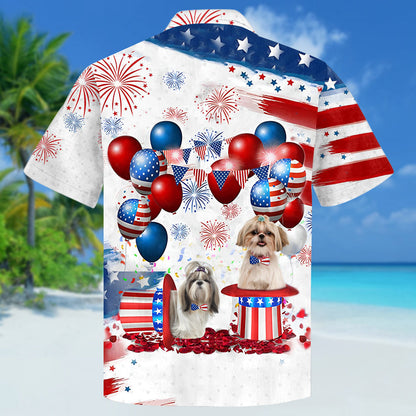 Shih Tzu Independence Day Hawaiian Shirt, Dog Hawaii Beach Shirt Short Sleeve For 4Th Of July HO3934