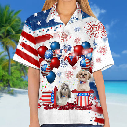 Shih Tzu Independence Day Hawaiian Shirt, Dog Hawaii Beach Shirt Short Sleeve For 4Th Of July HO3934