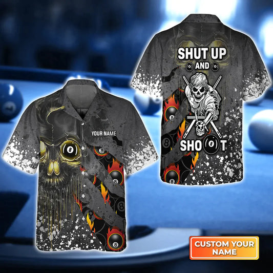 Lasfour Shut Up And Shoot Billiard Pool 8 Ball Personalized Name Hawaiian Shirt BIA0077