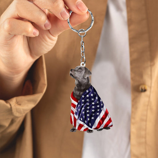 Silver Labrador Retriever American Patriot Flag Acrylic Keychain KO0268