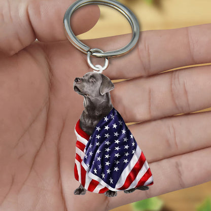 Silver Labrador Retriever American Patriot Flag Acrylic Keychain KO0268