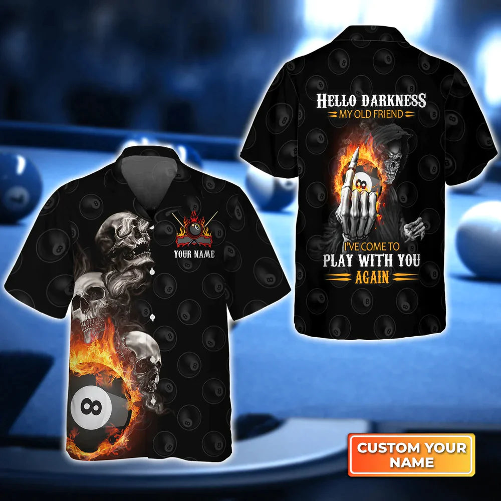 Skull Reaper Billiard Pool 8 Ball Hello Darkness My Old Friend 3D Hawaiian Shirt, Billiard team shirt, Billiard player HO4110