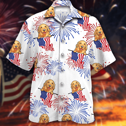 Smiley Face Golden Retriever White 4th of july Hawaiian Shirt HO1615