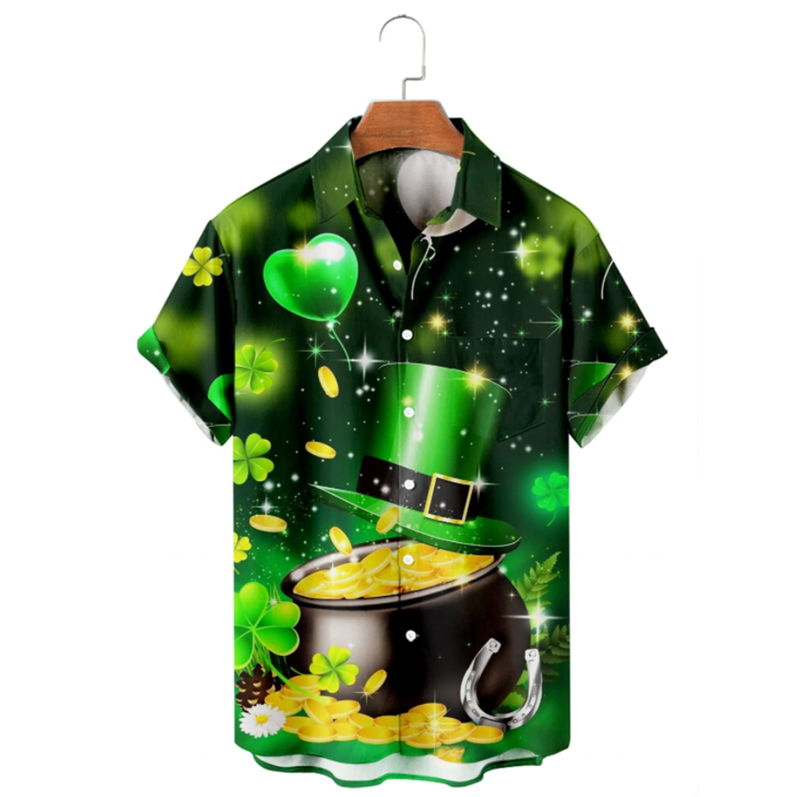 Saint Patrick's Day Of Gold Golden Hawaiian Shirt, St. Patrick's Day 3d Shirt, Shamrock Hawaiian Shirt PO0074