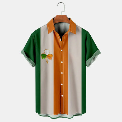 St. Patrick's Day Cat Casual Holiday Cotton Blend Men's Oversized Short Sleeve Shirt PO0124