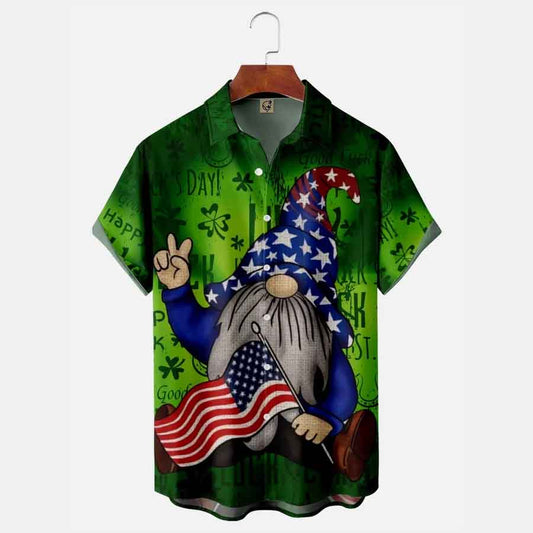 St Patrick's Day Shamrock Gnome Short Sleeve hawwaiian Shirt PO0136