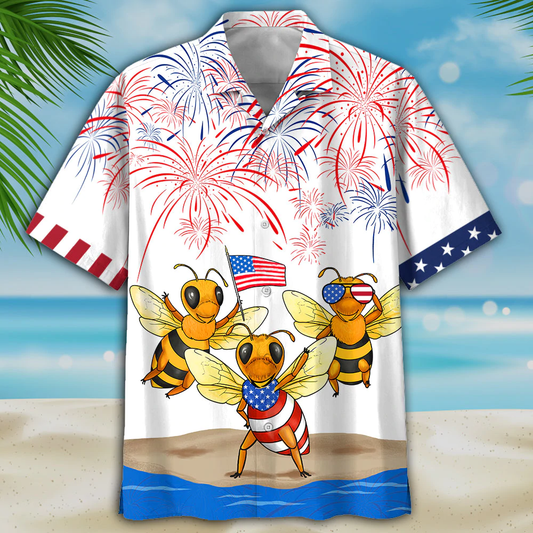 Bee's 4th of july hawaiian shirt- Independence Day hawaiian shirt, USA Patriotic Hawaiian Shirt HO0717