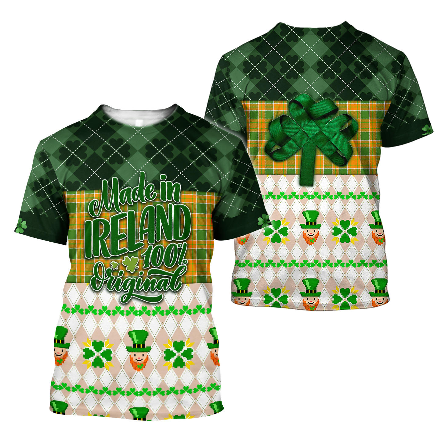 Made In Ireland 100% Original Shamrock Patrick Day All Over Printed Shirt PO0244