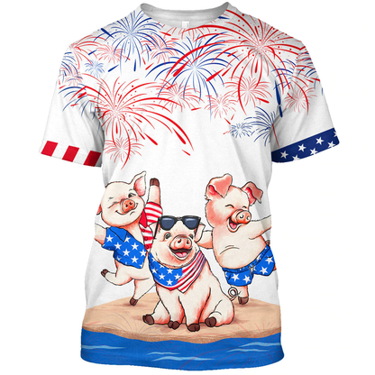 Pig's 4th of july Hawaiian Shirts - Independence Day hawaiian shirt, USA Patriotic Hawaiian Shirt HO0718