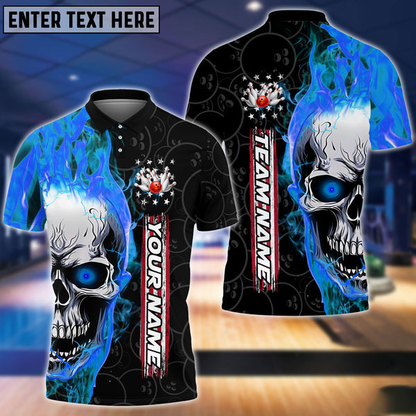 Custom Skull Flame Bowling Polo Shirts For Team BO0156