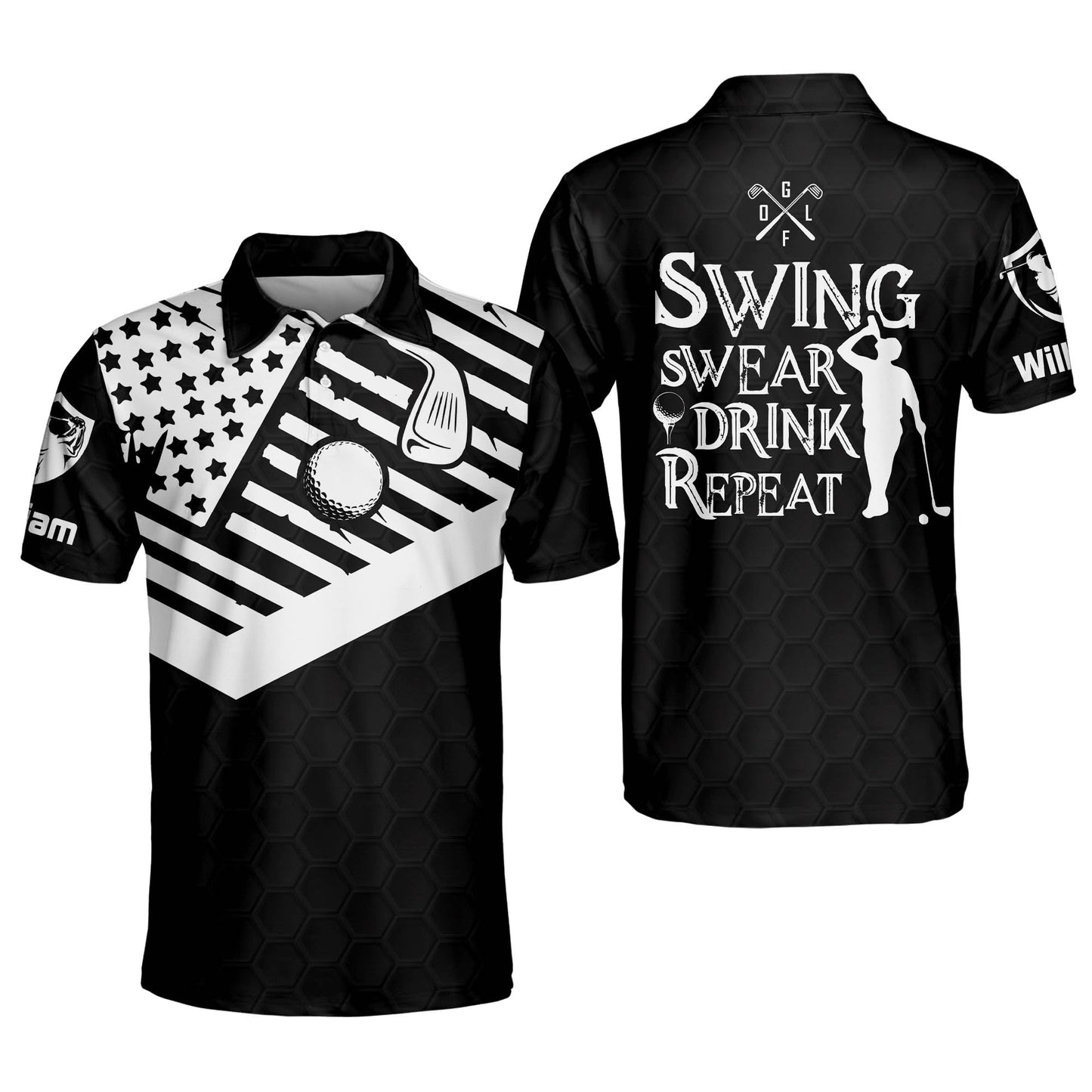 Swing Swear Drink Repeat Golf Polo Shirt GM0001